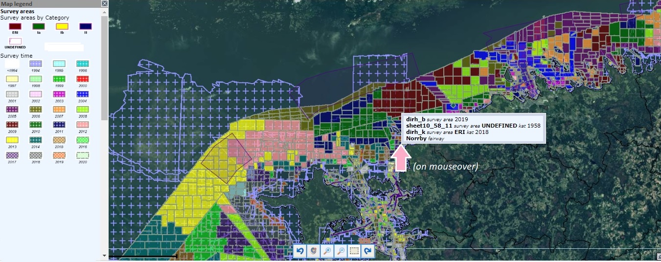 Survey areas by survey time